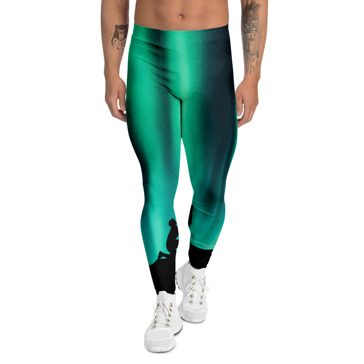 Man Making Marriage With Northern Lights Print Men's Leggings-grizzshop