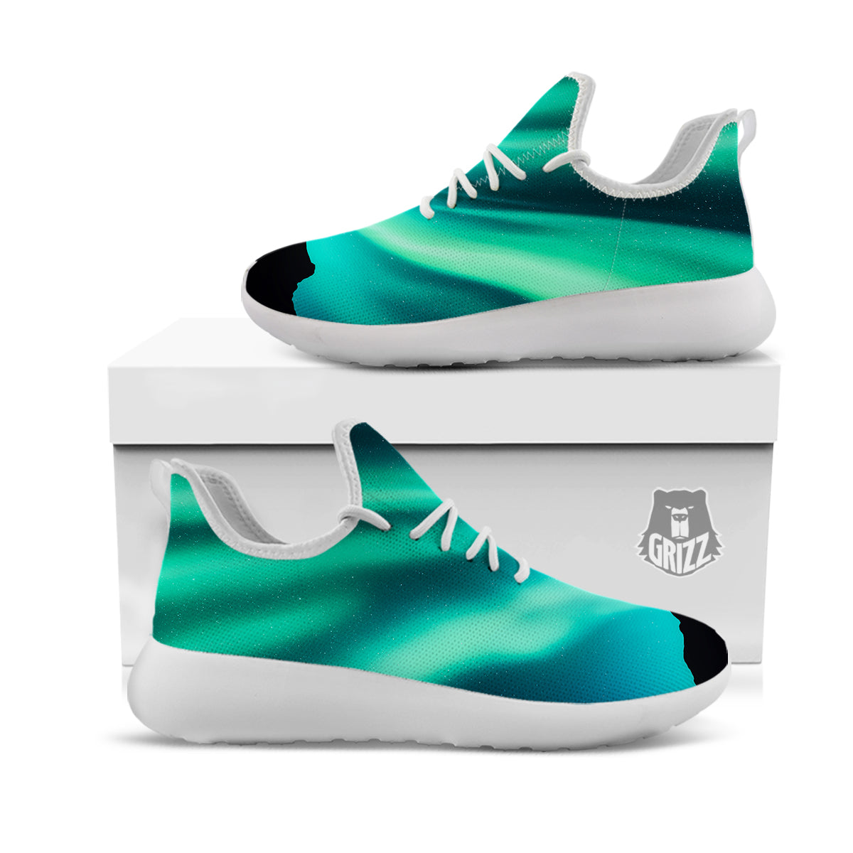 Man Making Marriage With Northern Lights Print White Athletic Shoes-grizzshop