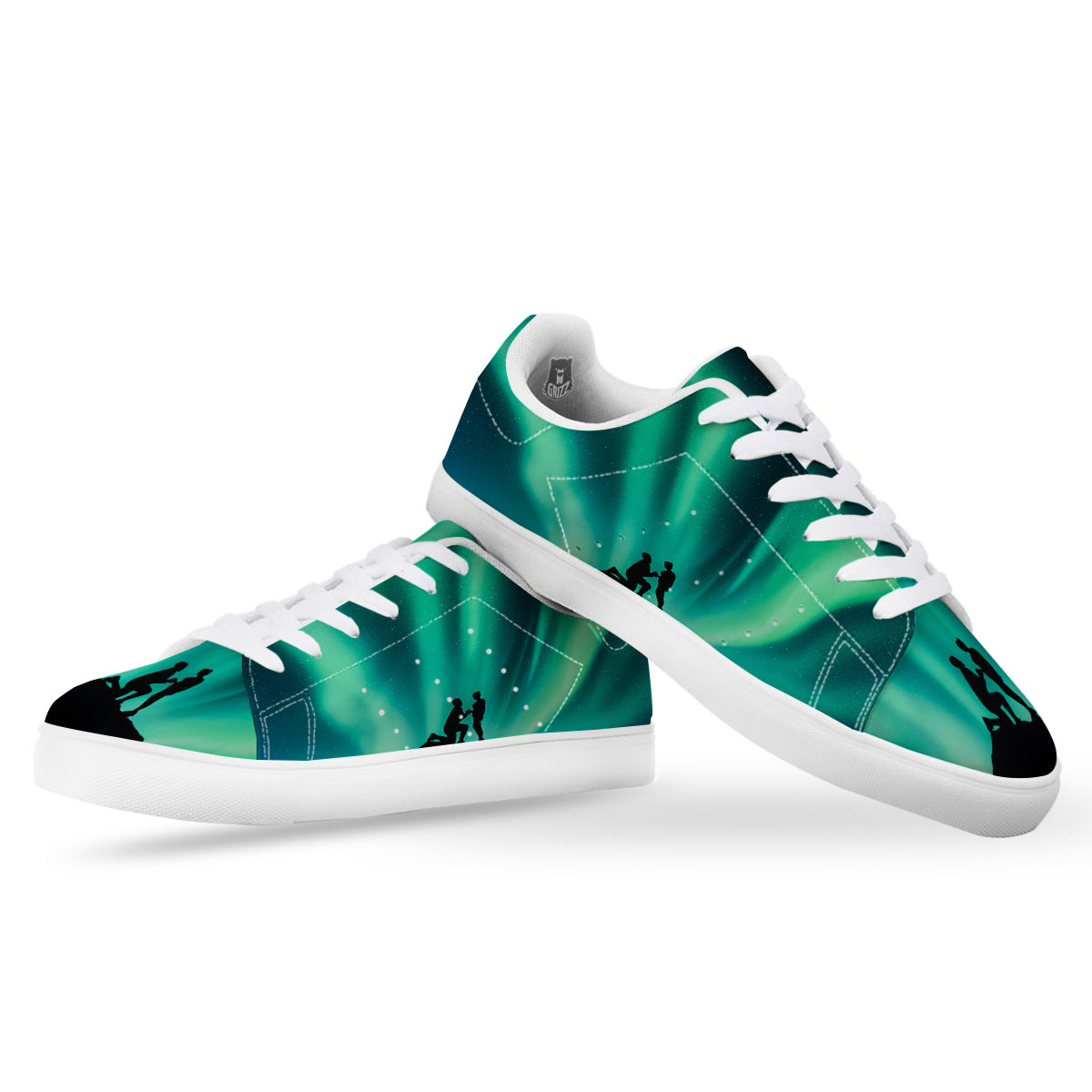 Man Making Marriage With Northern Lights Print White Low Top Sneakers-grizzshop