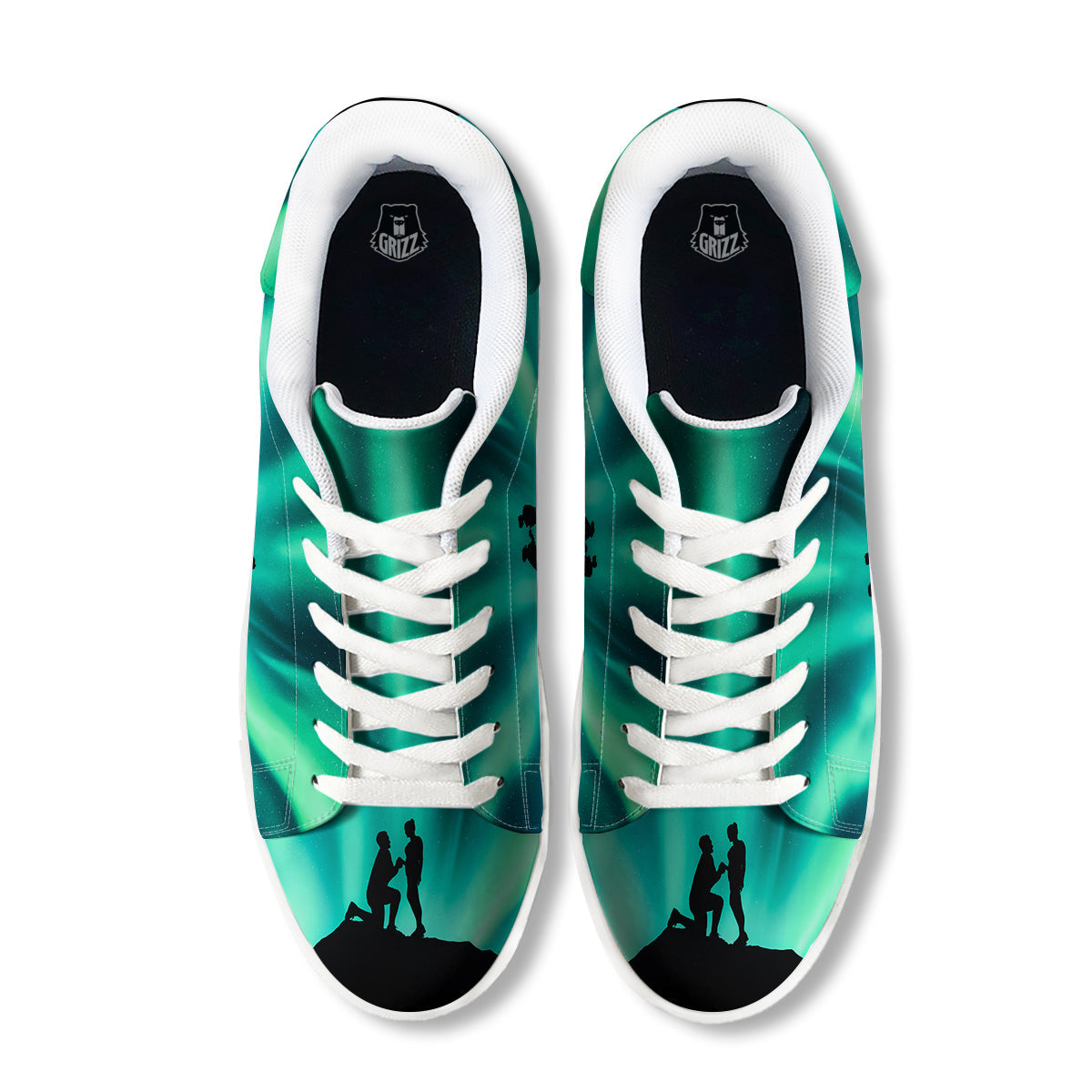 Man Making Marriage With Northern Lights Print White Low Top Sneakers-grizzshop
