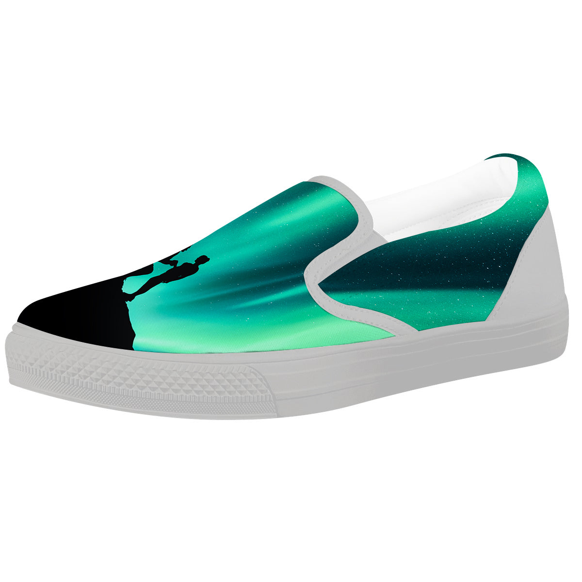 Man Making Marriage With Northern Lights Print White Slip On Shoes-grizzshop