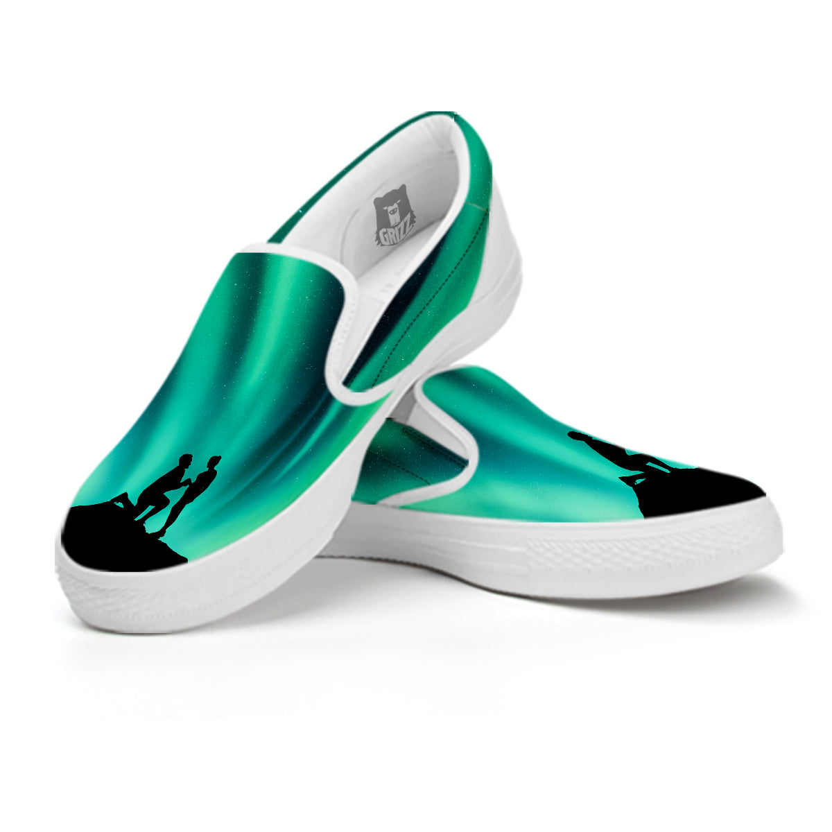 Man Making Marriage With Northern Lights Print White Slip On Shoes-grizzshop