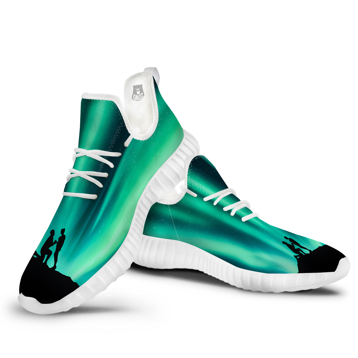 Man Making Marriage With Northern Lights Print White Walking Shoes-grizzshop