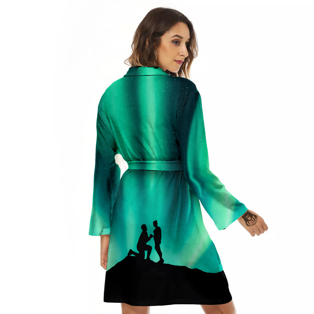 Man Making Marriage With Northern Lights Print Women's Robe-grizzshop
