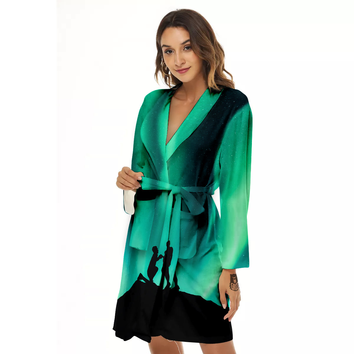 Man Making Marriage With Northern Lights Print Women's Robe-grizzshop