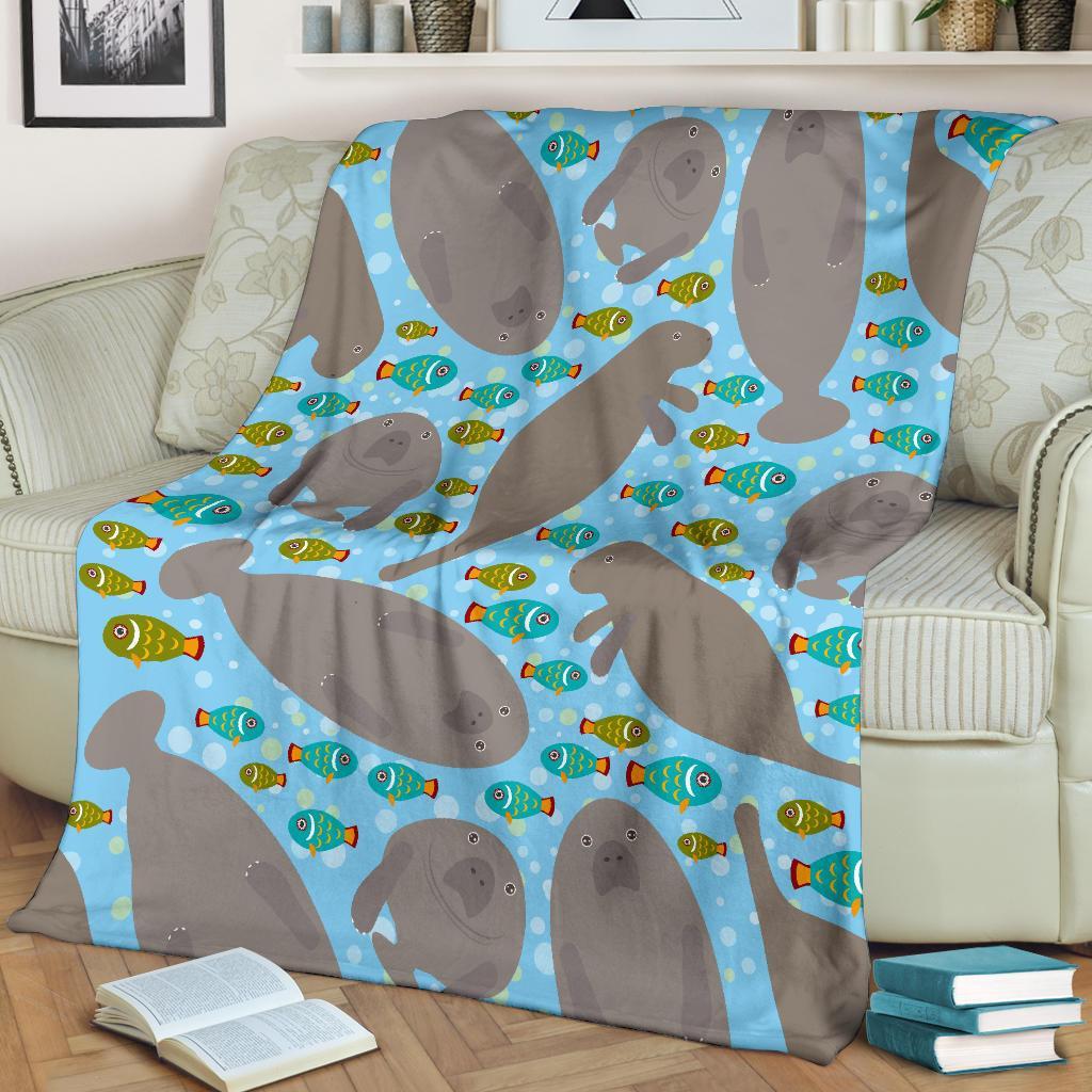 Manatee Pattern Print Blanket-grizzshop