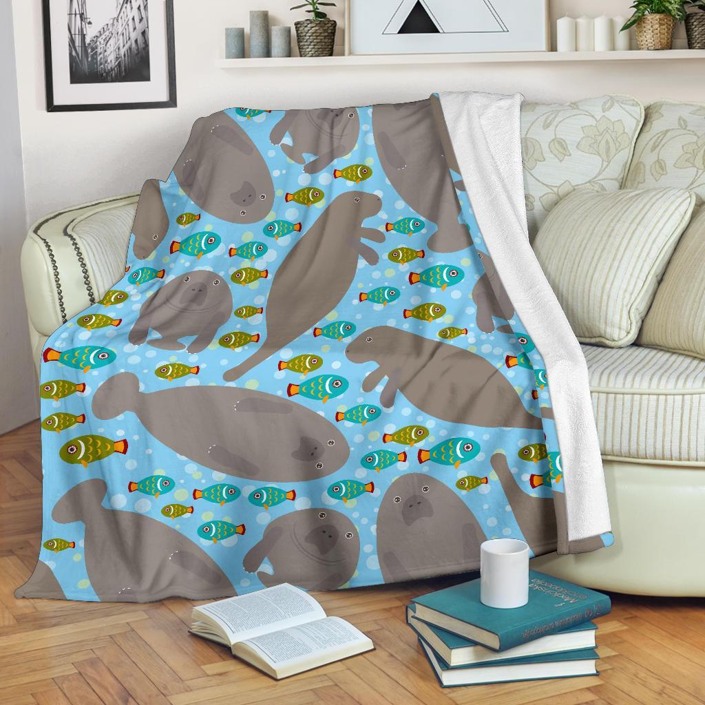 Manatee Pattern Print Blanket-grizzshop