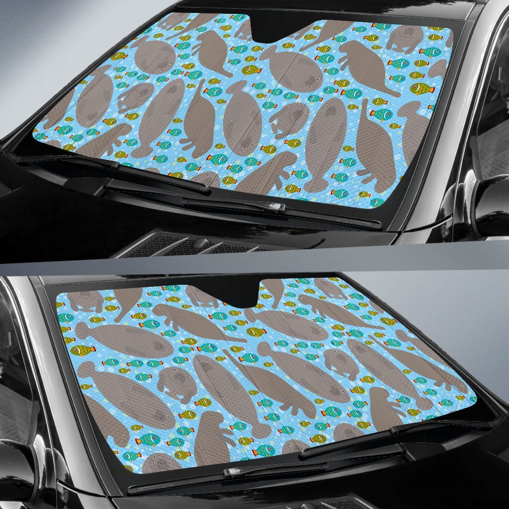 Manatee Pattern Print Car Sun Shade-grizzshop