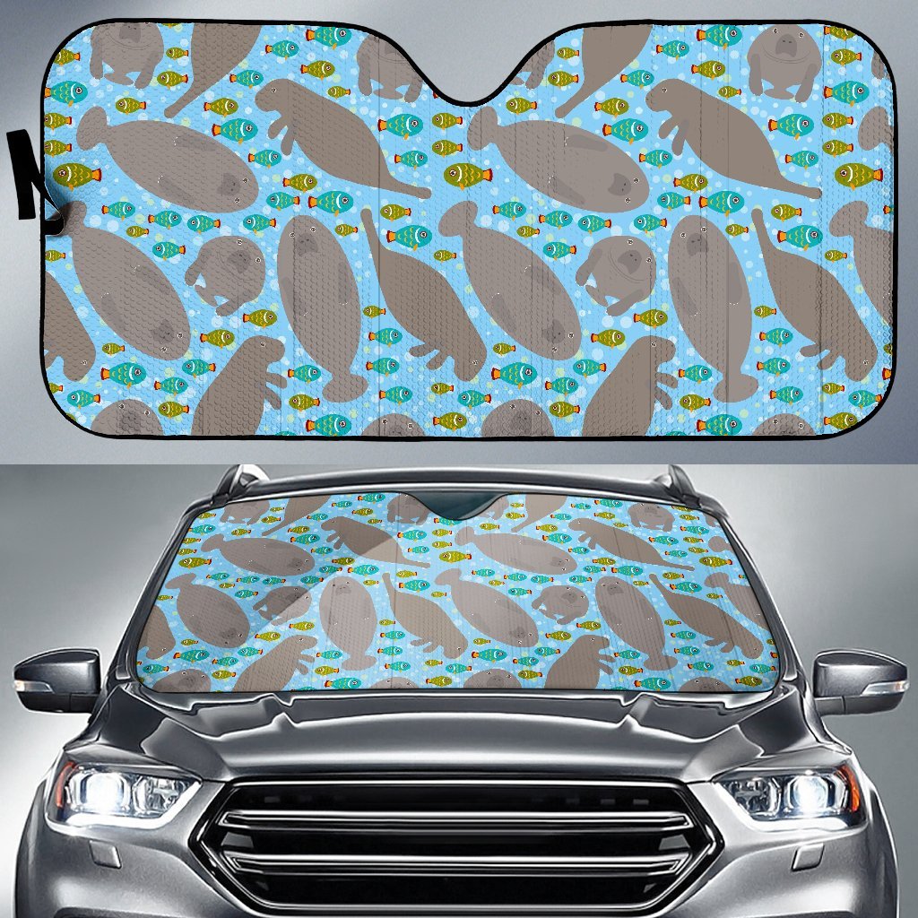 Manatee Pattern Print Car Sun Shade-grizzshop