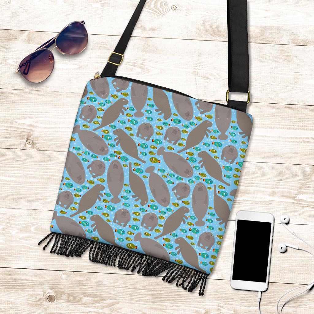 Manatee Pattern Print Crossbody Bags-grizzshop