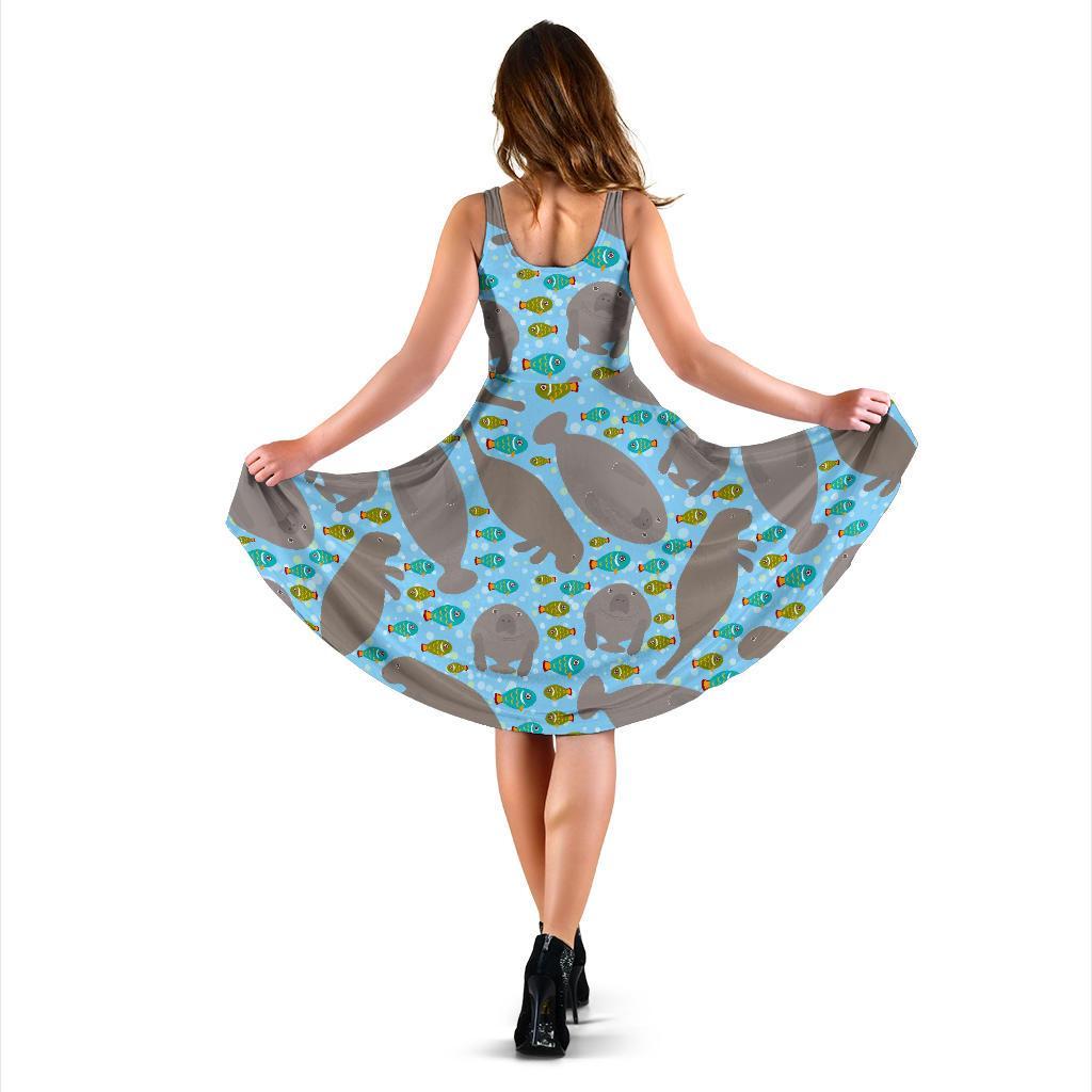 Manatee Pattern Print Dress-grizzshop