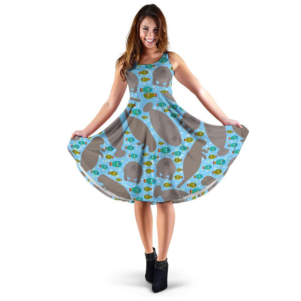 Manatee Pattern Print Dress-grizzshop