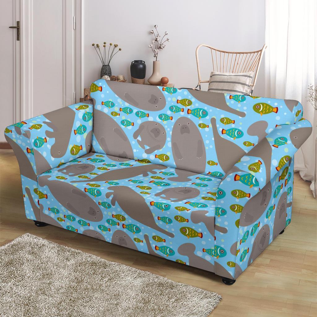 Manatee Pattern Print Loveseat Cover-grizzshop