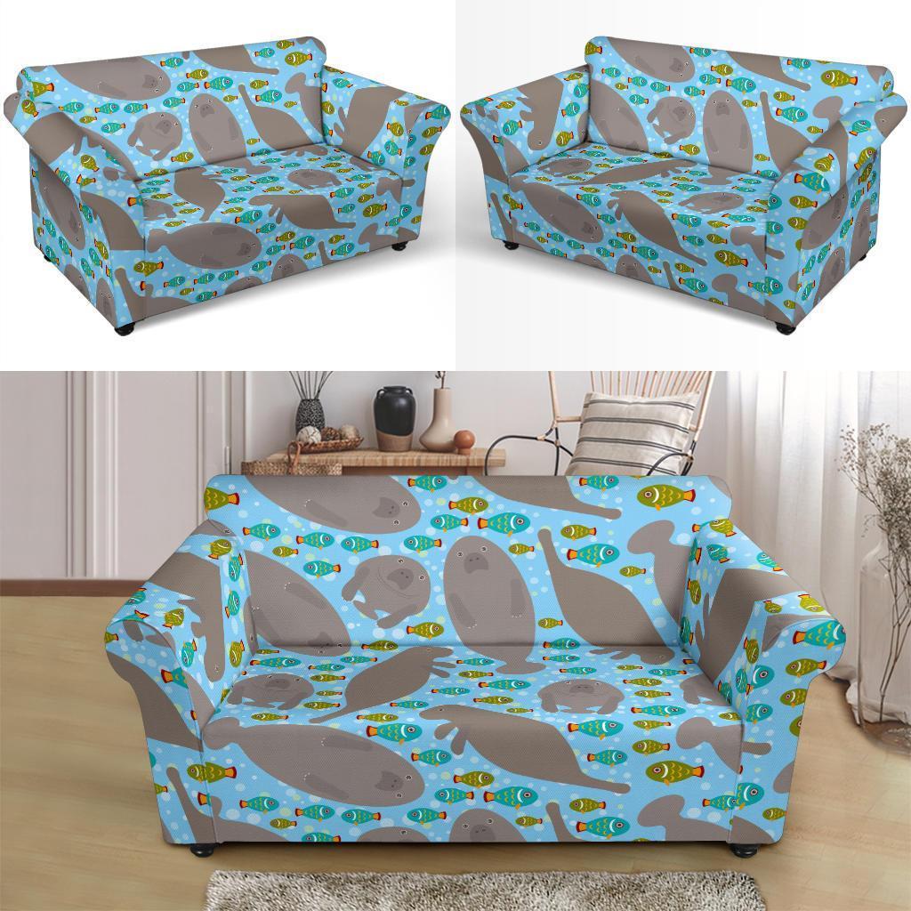 Manatee Pattern Print Loveseat Cover-grizzshop