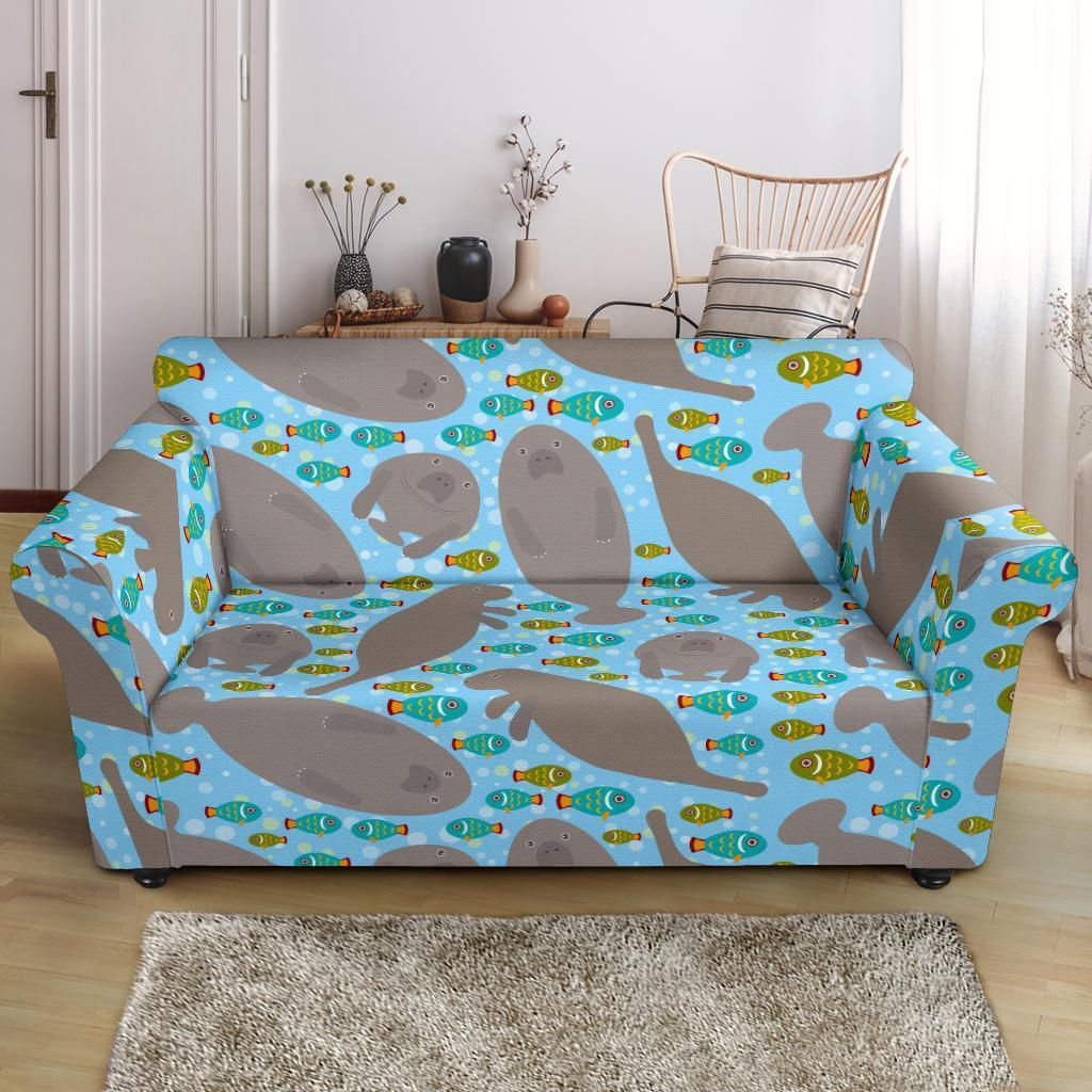 Manatee Pattern Print Loveseat Cover-grizzshop