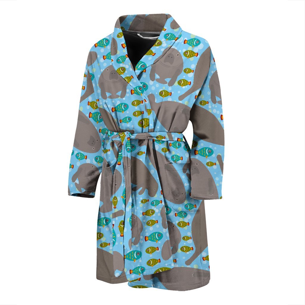 Manatee Pattern Print Men Long Robe-grizzshop