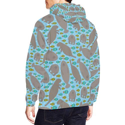 Manatee Pattern Print Men Pullover Hoodie-grizzshop