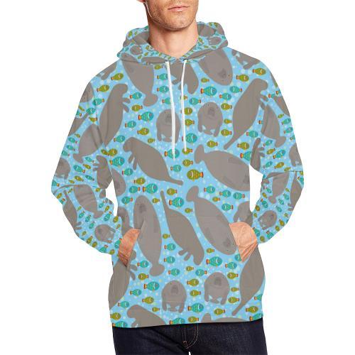 Manatee Pattern Print Men Pullover Hoodie-grizzshop