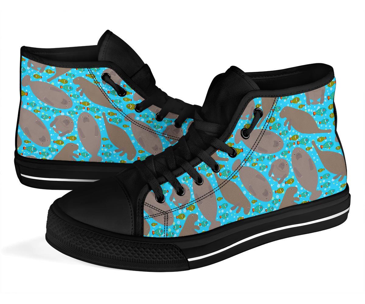 Manatee Pattern Print Men Women's High Top Shoes-grizzshop