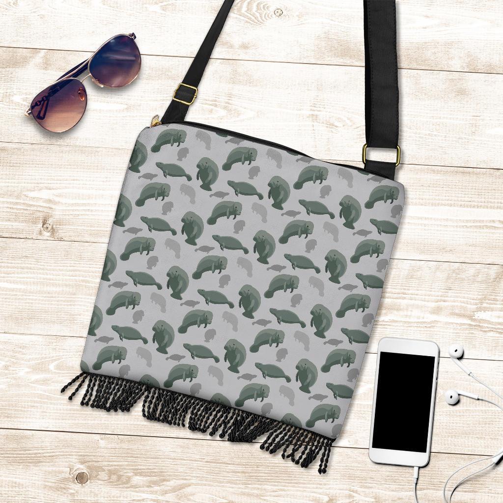 Manatee Print Pattern Crossbody Bags-grizzshop