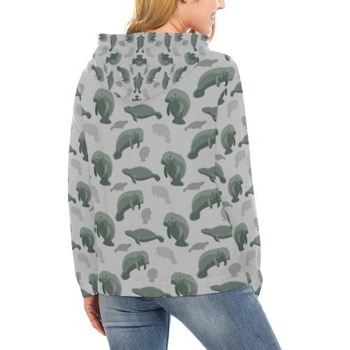 Manatee Print Pattern Womwn Pullover Hoodie-grizzshop