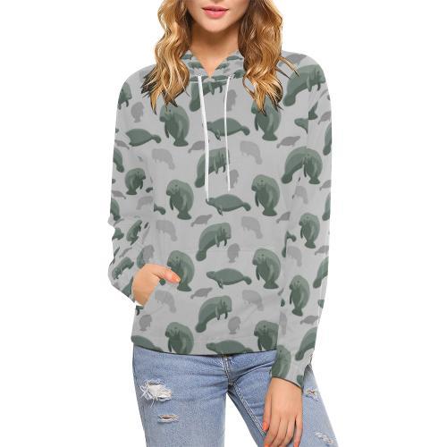 Manatee Print Pattern Womwn Pullover Hoodie-grizzshop