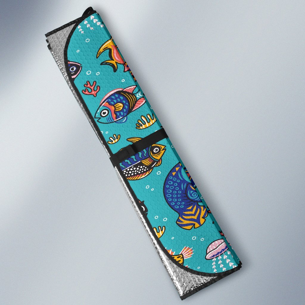 Manatee Whale Fish Octopus Pattern Print Car Sun Shade-grizzshop