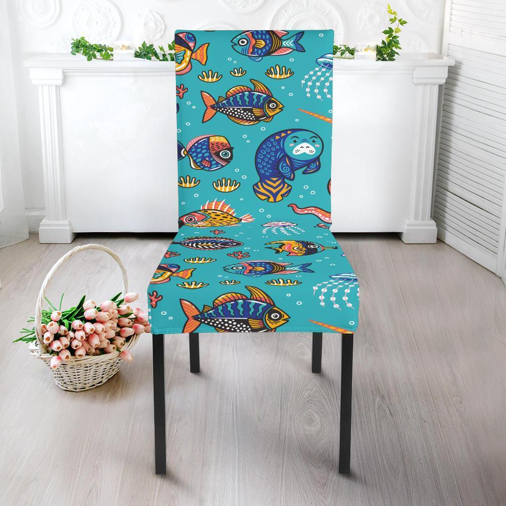 Manatee Whale Fish Octopus Pattern Print Chair Cover-grizzshop