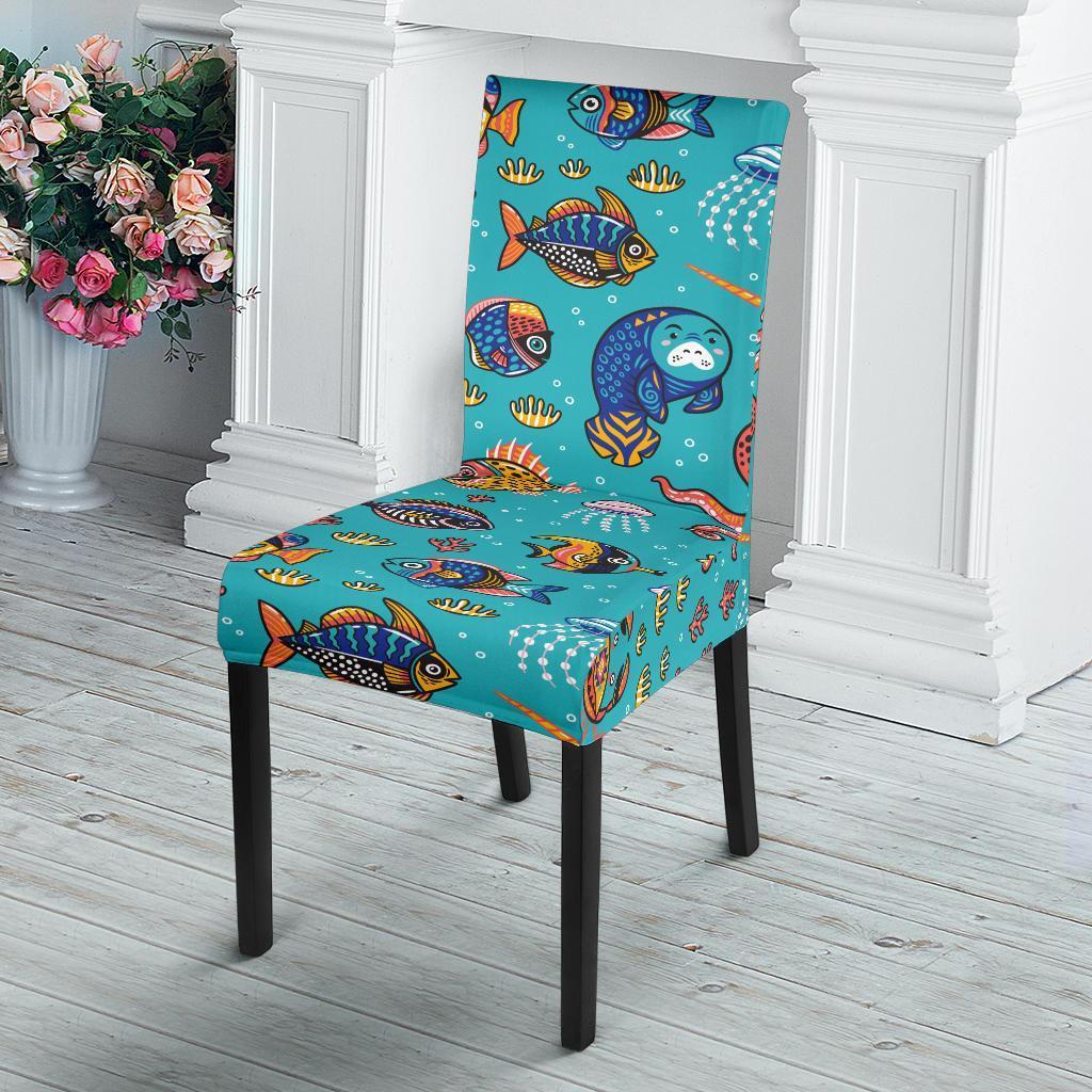 Manatee Whale Fish Octopus Pattern Print Chair Cover-grizzshop