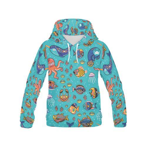 Manatee Whale Fish Octopus Pattern Print Men Pullover Hoodie-grizzshop