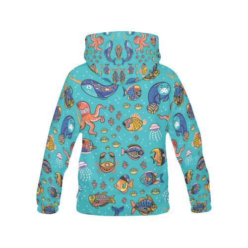 Manatee Whale Fish Octopus Pattern Print Men Pullover Hoodie-grizzshop