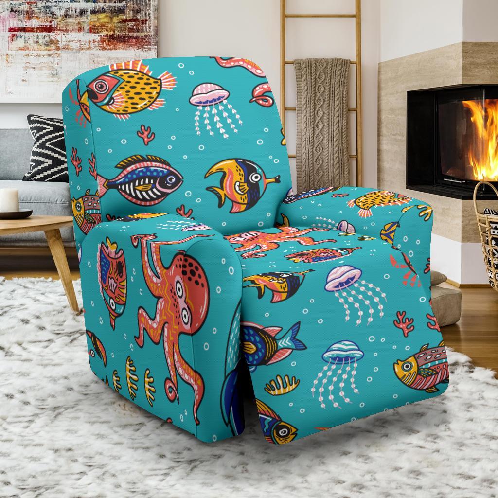 Manatee Whale Fish Octopus Pattern Print Recliner Cover-grizzshop