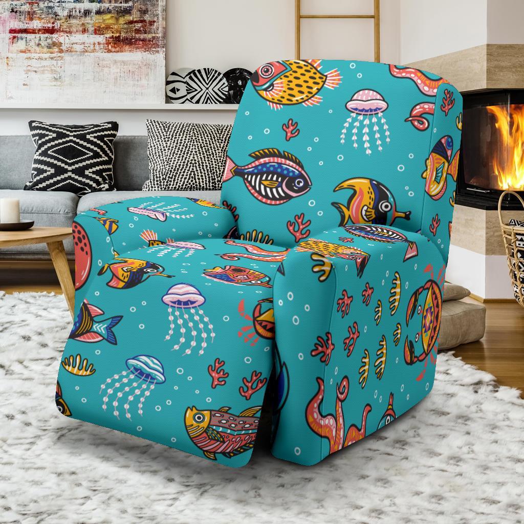 Manatee Whale Fish Octopus Pattern Print Recliner Cover-grizzshop