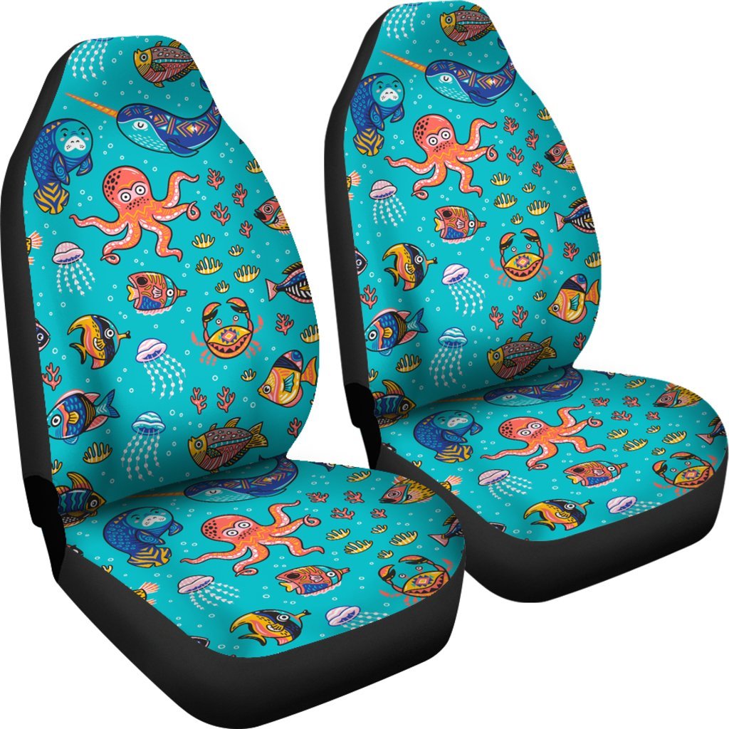 Manatee Whale Fish Octopus Pattern Print Universal Fit Car Seat Cover-grizzshop