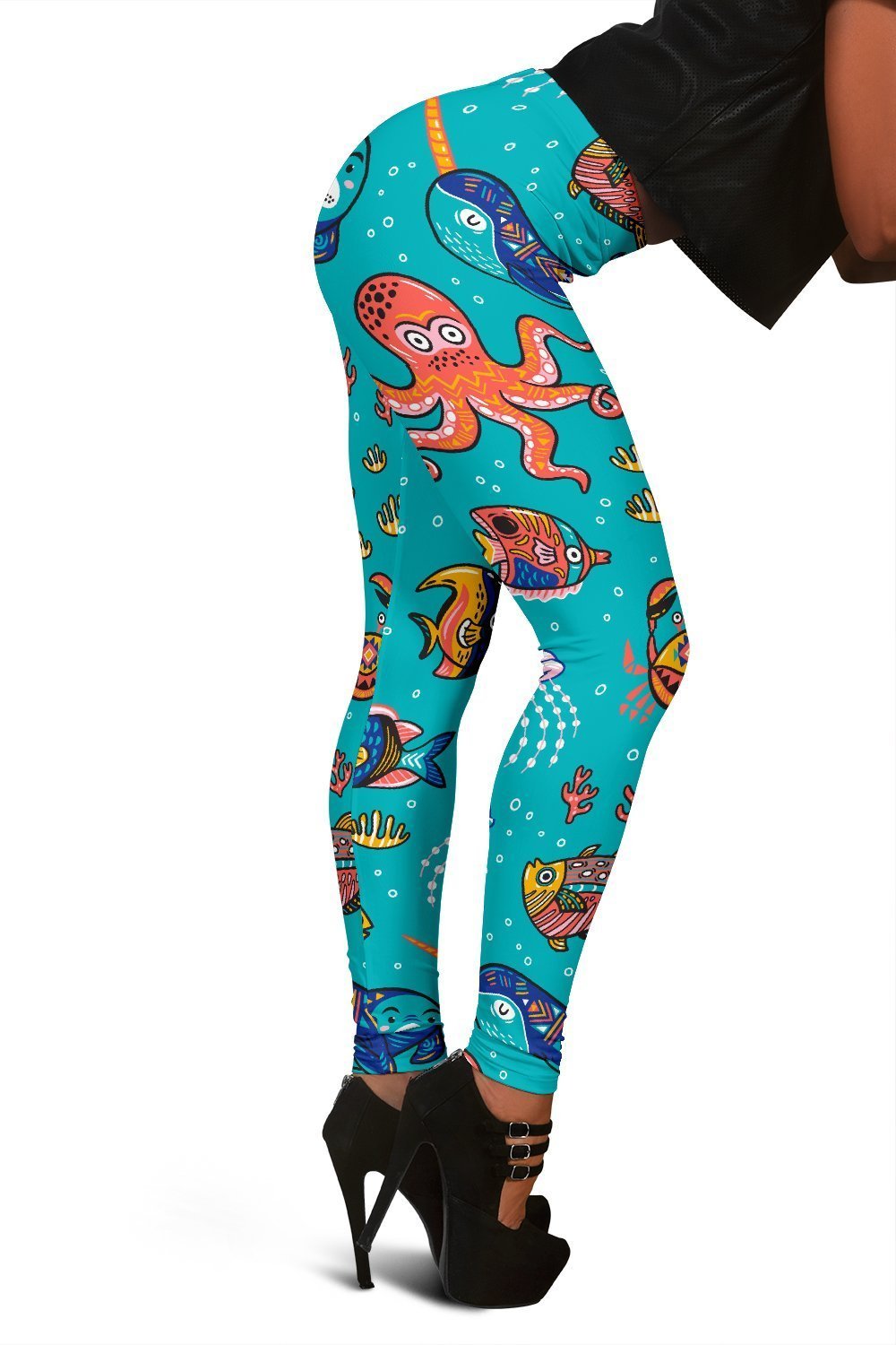 Manatee Whale Fish Octopus Pattern Print Women Leggings-grizzshop