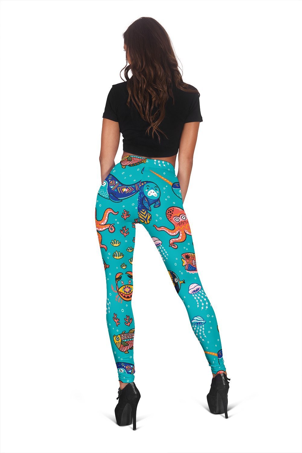 Manatee Whale Fish Octopus Pattern Print Women Leggings-grizzshop