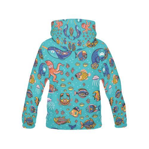 Manatee Whale Fish Octopus Pattern Print Women Pullover Hoodie-grizzshop