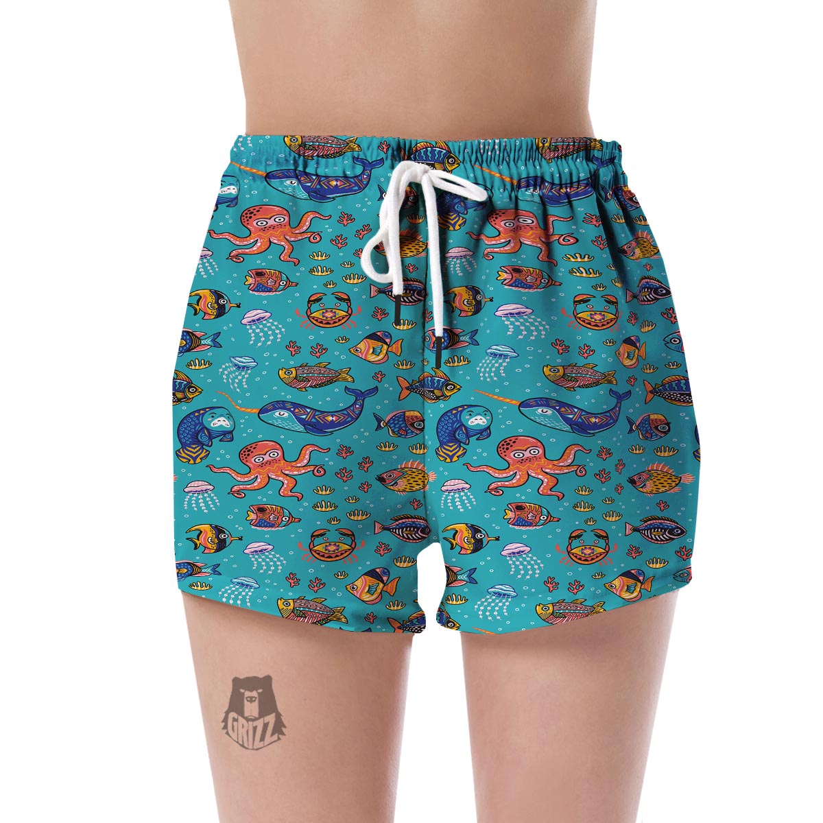Manatee Whale Fish Octopus Pattern Print Women's Shorts-grizzshop