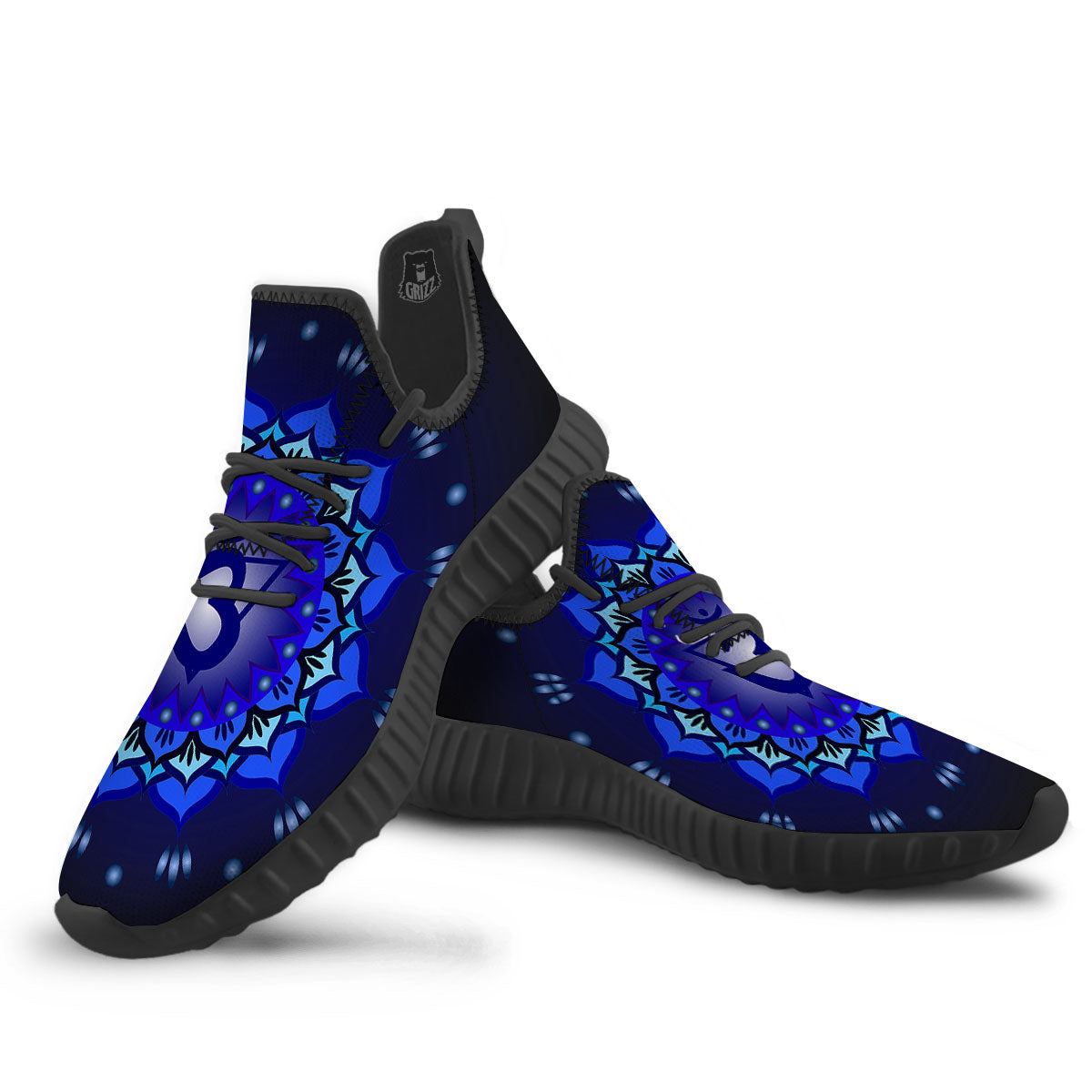 Mandala Ajna Chakra Print Black Walking Shoes-grizzshop