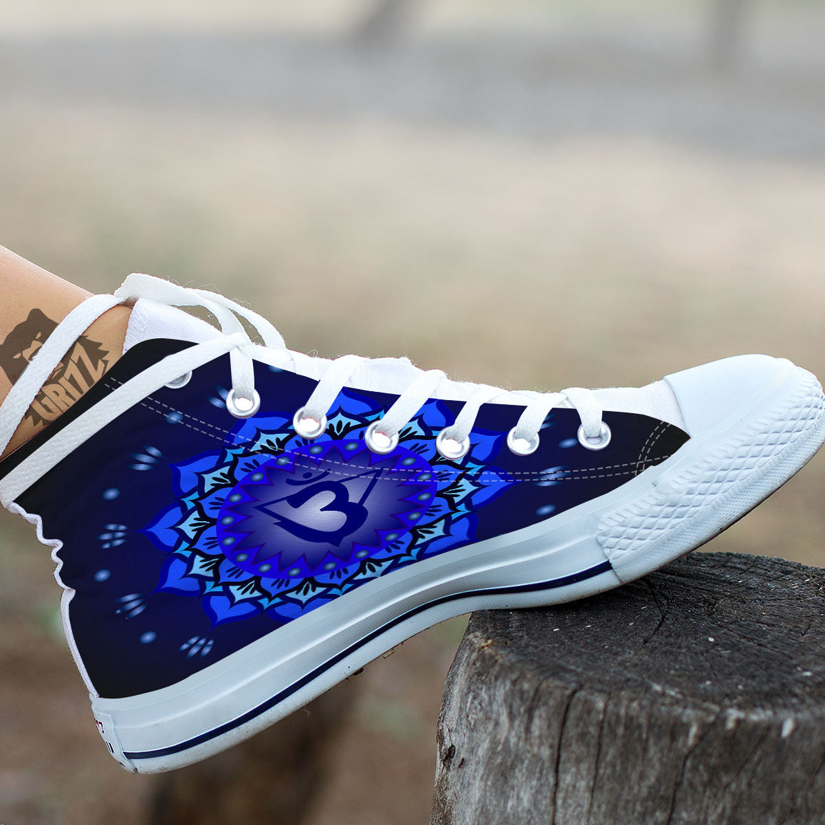Mandala Ajna Chakra Print White High Top Shoes-grizzshop