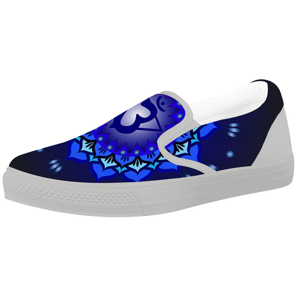 Mandala Ajna Chakra Print White Slip On Shoes-grizzshop