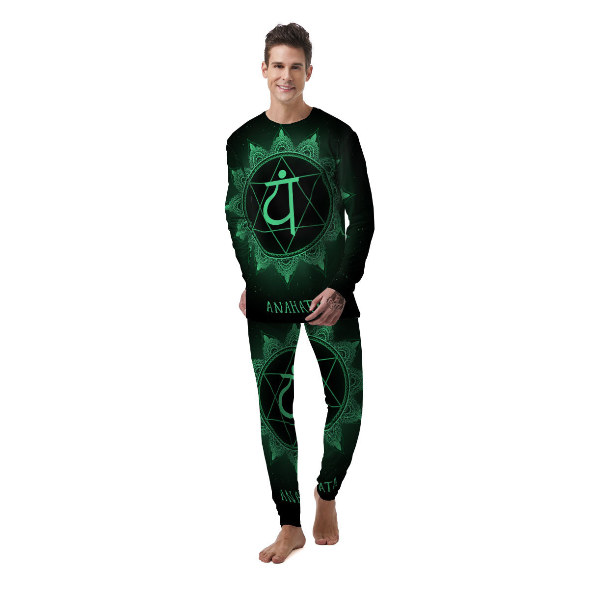 Mandala Anahata Chakra Print Men's Pajamas-grizzshop