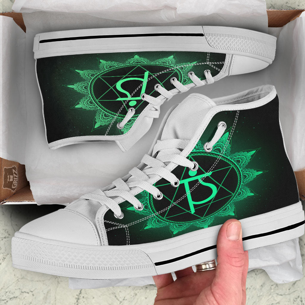 Mandala Anahata Chakra Print White High Top Shoes-grizzshop