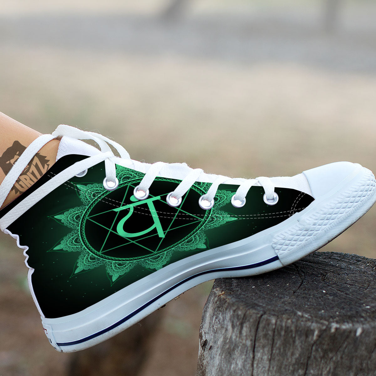Mandala Anahata Chakra Print White High Top Shoes-grizzshop