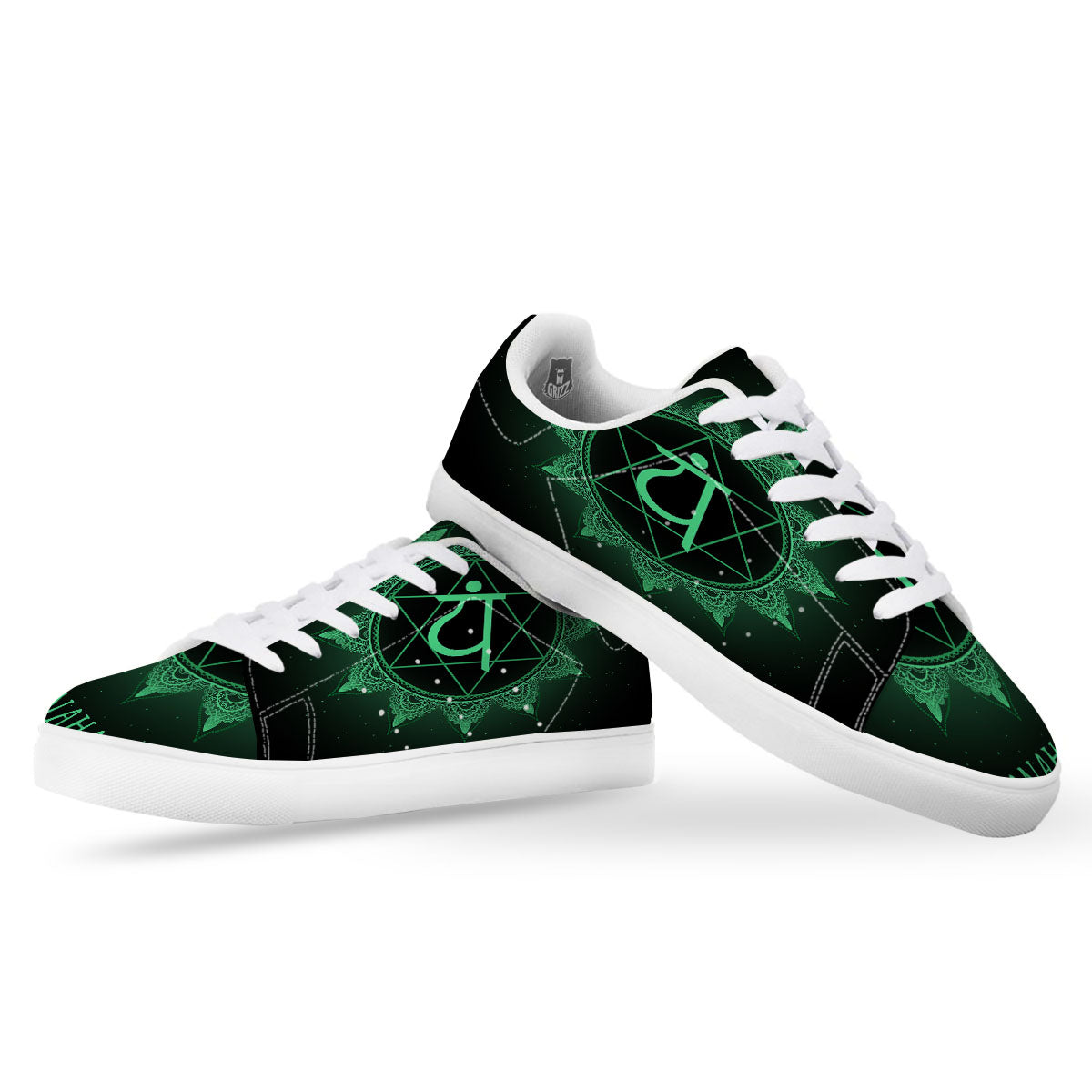 Mandala Anahata Chakra Print White Low Top Sneakers-grizzshop