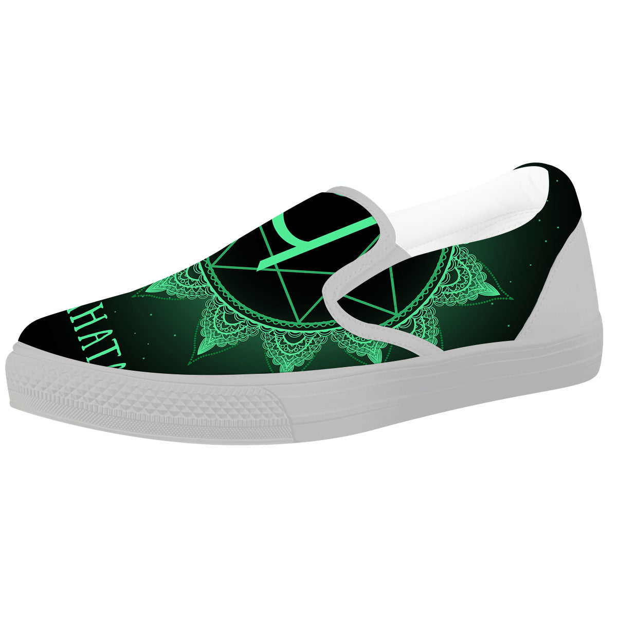 Mandala Anahata Chakra Print White Slip On Shoes-grizzshop