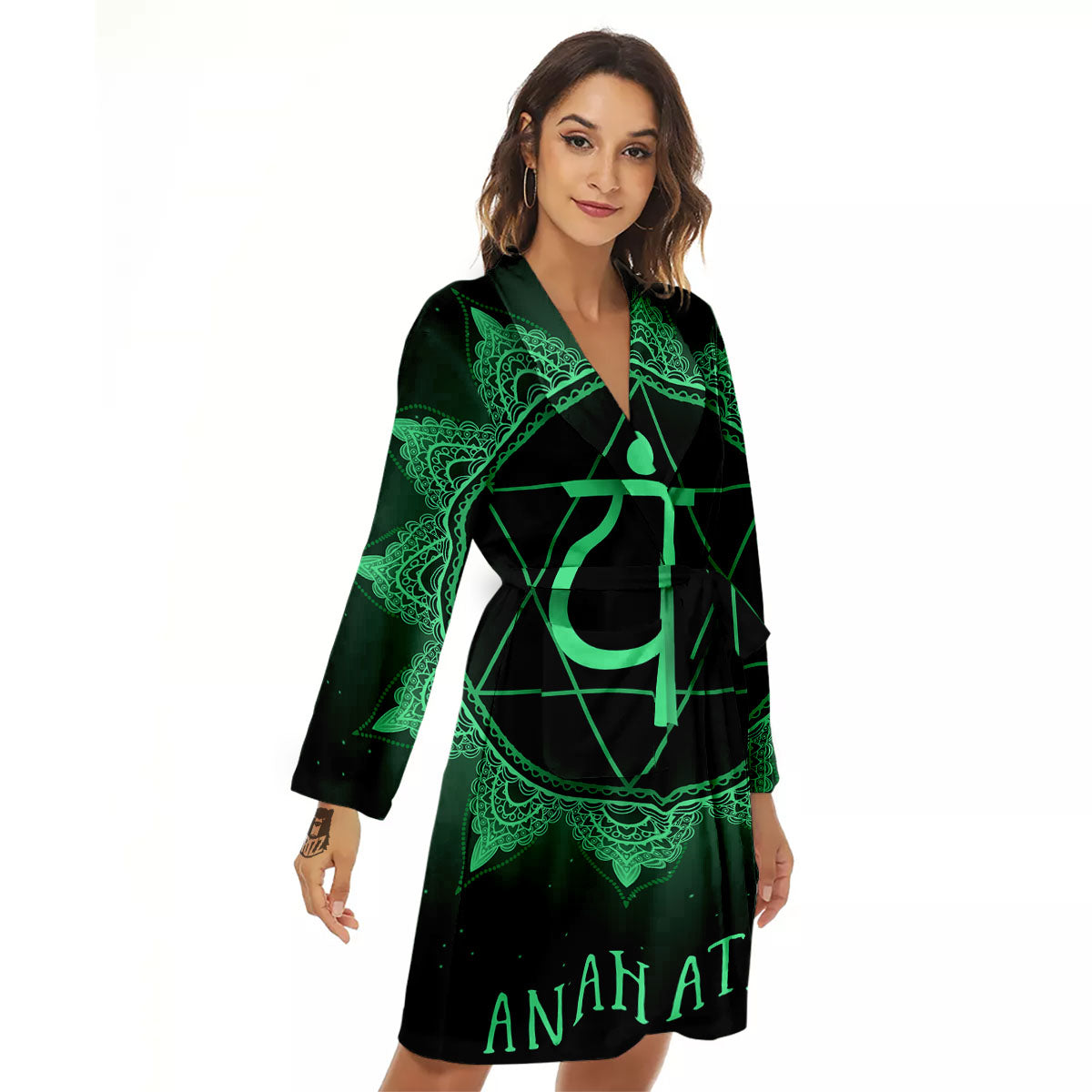 Mandala Anahata Chakra Print Women's Robe-grizzshop