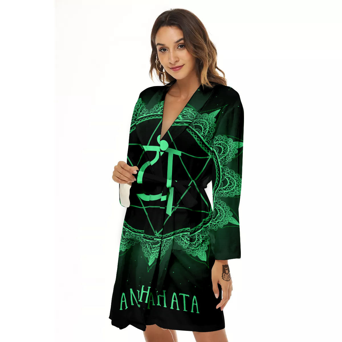 Mandala Anahata Chakra Print Women's Robe-grizzshop