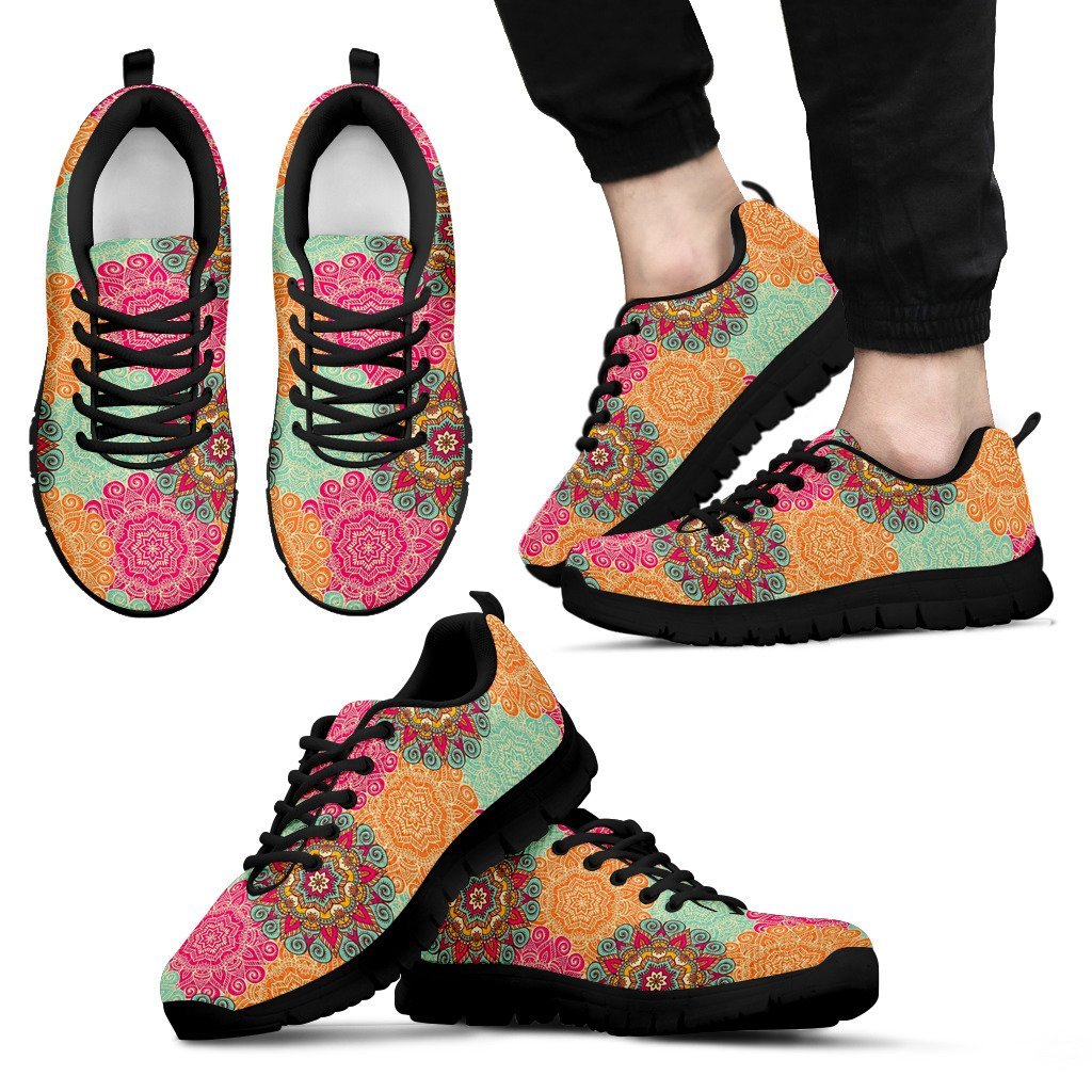 Mandala Bohemian Boho Pattern Print Black Sneaker Shoes For Men Women-grizzshop