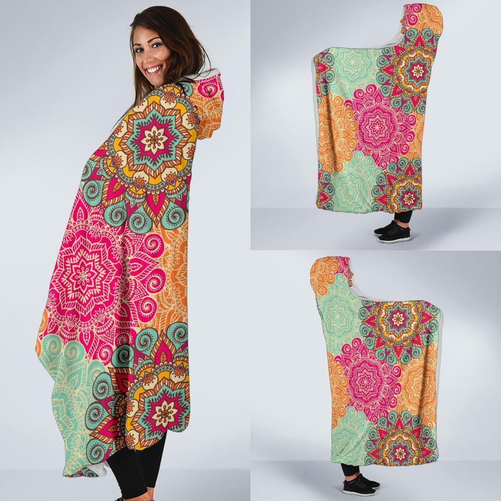 Mandala Bohemian Boho Pattern Print Hooded Blanket-grizzshop